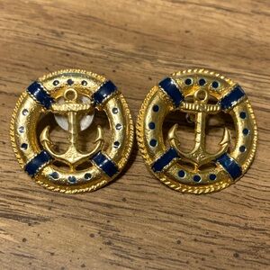 Nautical Gold and Blue Anchor Earrings